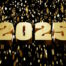 Happy New Year: Welcome 2025 with golden confetti and bold lettering!