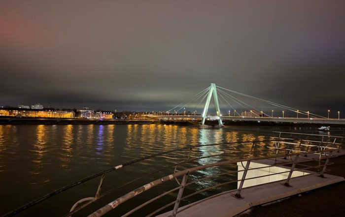 Christmas Markets Rhine River Bridge View at Twilight