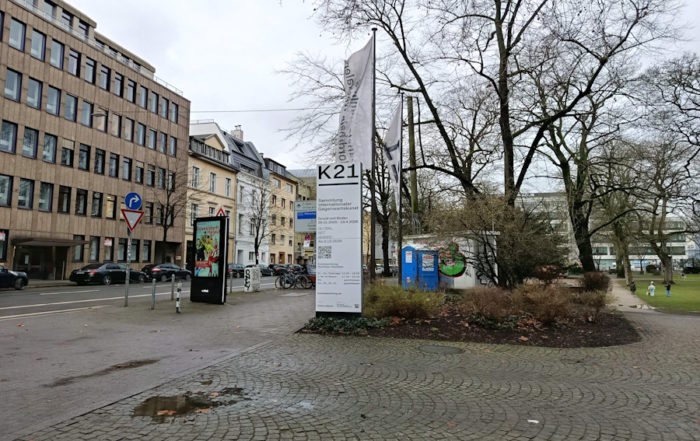 K21 Kunstsammlung NRW contemporary art museum entrance sign and street view